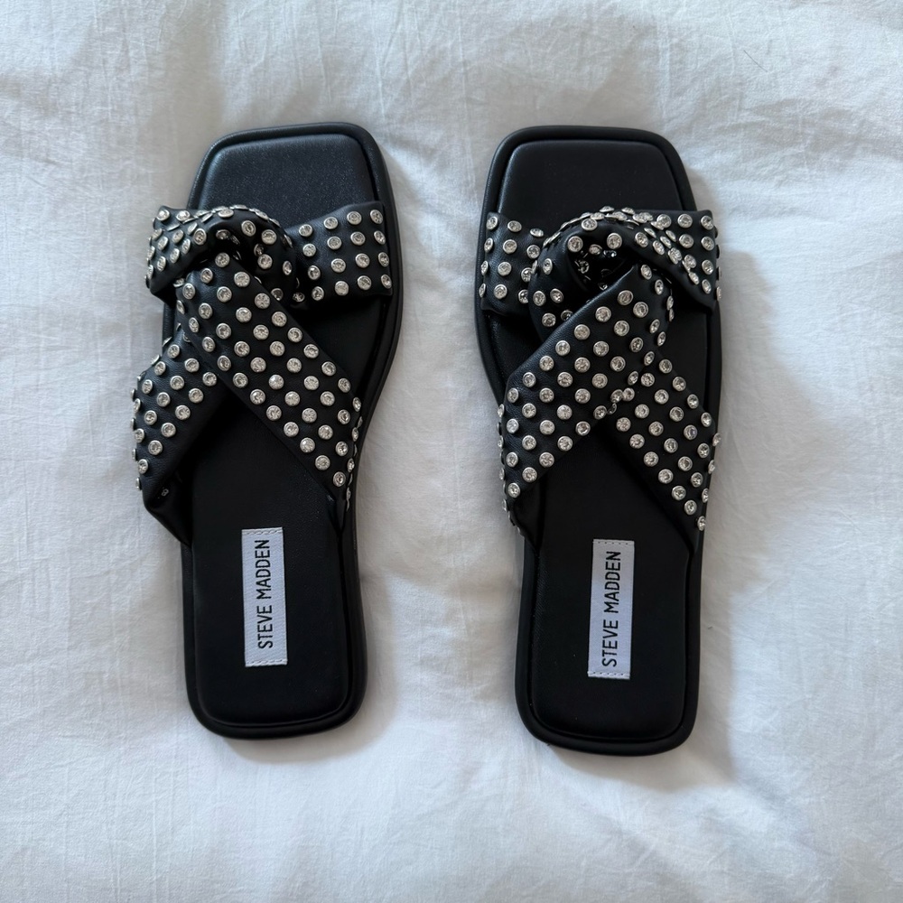 Steve Madden Black and Silver Studded Sandals